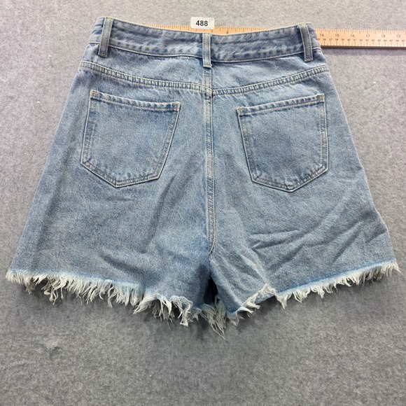 Cider Womens High Waisted Rhinestone Fringe Distressed Denim Shorts Light Wash S - Picture 8 of 10